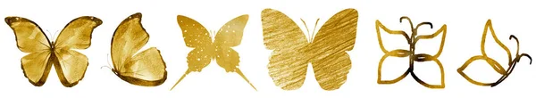 Sex akvarell fjärilar, isolerade på vit bakgrund — Stockfoto