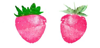 Two watercolor strawberries on white