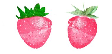 Two watercolor strawberries on white