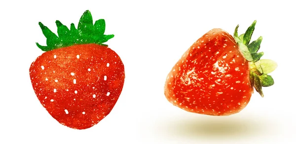 Dos fresas de acuarela en blanco — Foto de Stock