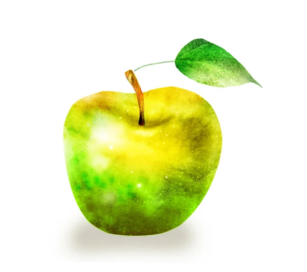 白色苹果上的水彩画 — 图库照片