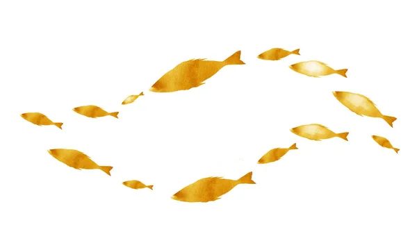 Silhuetas de grupos de peixes no branco. Aquarela — Fotografia de Stock