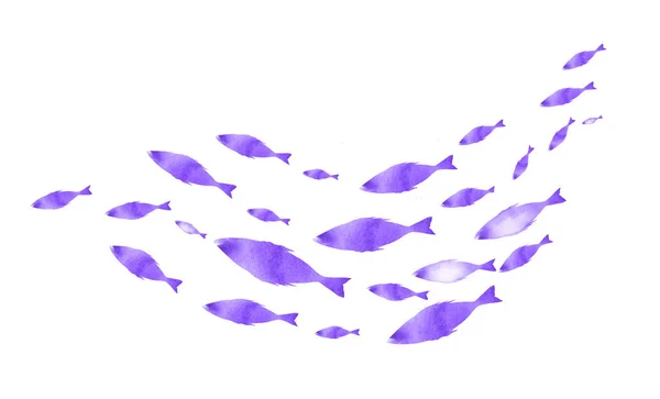 白色的鱼群的轮廓。水彩画 — 图库照片