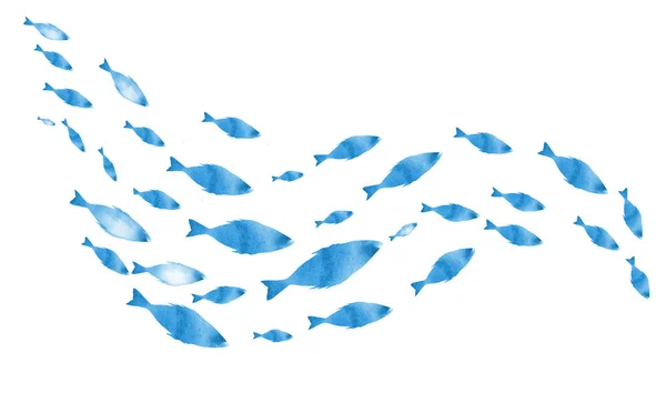 Siluet kelompok ikan berwarna putih. Warna Air — Stok Foto