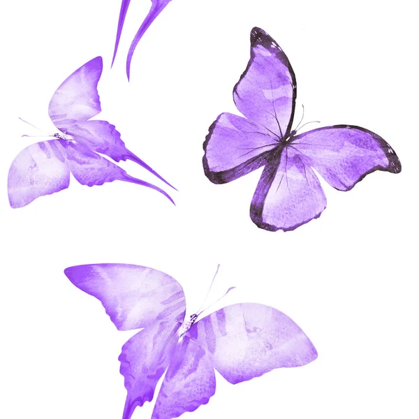 Акварель бесшовная с бабочками — стоковое фото