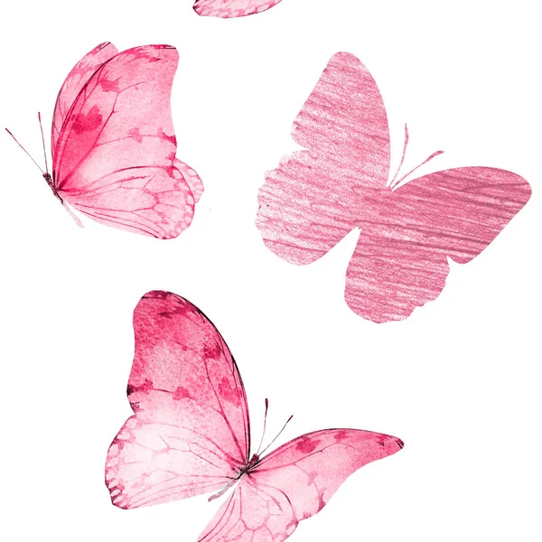 Akvarel bezešvný vzor s motýly — Stock fotografie