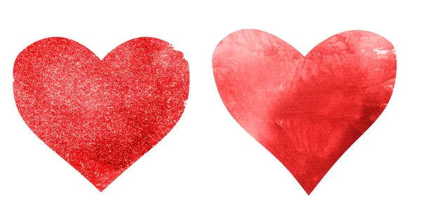 Two watercolor hearts on white as background — Stock Photo, Image