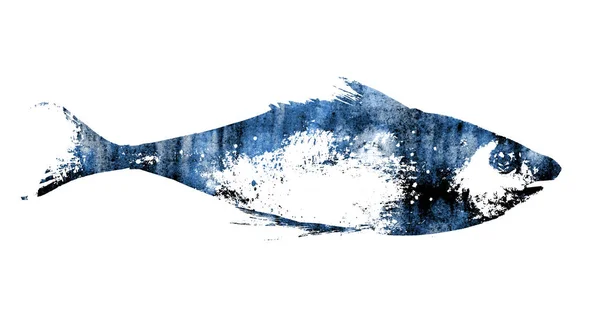 Beyaz arkaplanda suluboya balık — Stok fotoğraf