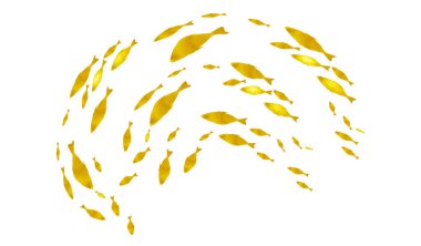 Beyaz üzerine balık gruplarının siluetleri. Suluboya