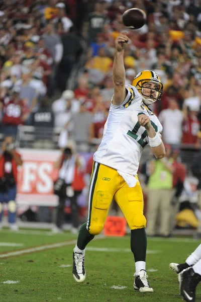 Aaron Rodgers négy touchdownt nyert a mai Nfl Wildcard meccsen az Arizona Cardinals ellen. Stock Kép