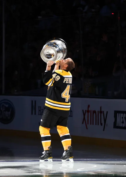 Boston Bruins Forward Rich Peverley Reckt Die Stanley Cup Trophäe — Stockfoto