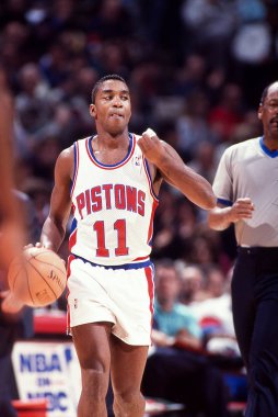 Detroit Pistons Legend Isiah Thomas in action during the 1980's in Detroit, MI.  clipart