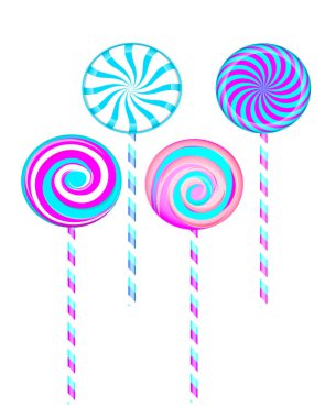  Lolipop koleksiyonu. Bükülmüş tasarımı ile Stick şeker. Vektör çizim 