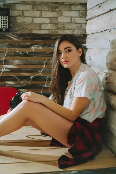 Bir genç hipsters kız portresi .