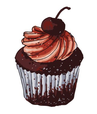 Cute chocolate cupcake with cherry decoration on top/ 