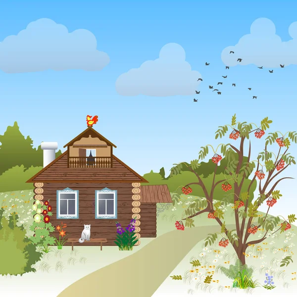 Wooden village house — Stock Illustration Wooden village house Royalty Free Stock Vectors
