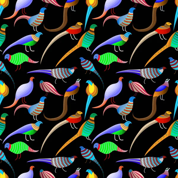 Bright Abstract Birds Pheasants Seamless Pattern Black Background Vector Illustration Royalty Free Stock Illustrations