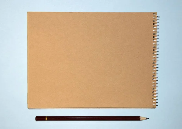 Open Notepad Pencil Blue Background — Stock Photo, Image