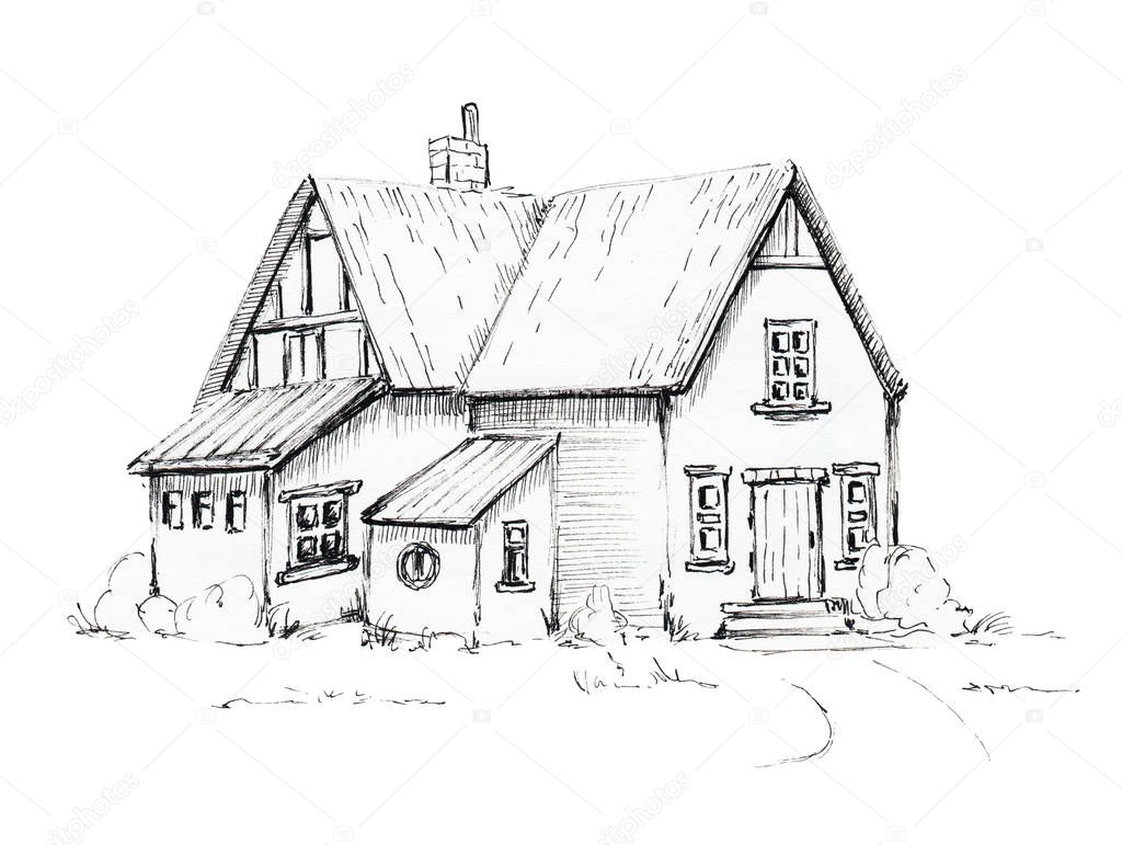 Casas de campo para dibujar Casa antiguo gráfico en