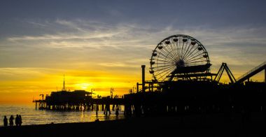 Santa Monica Pier Los Angeles, ABD, muhteşem gün batımı