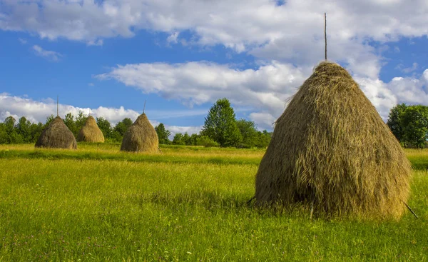 Local Hay Bales in Rural Breb, Romania — Stock Photo, Image
