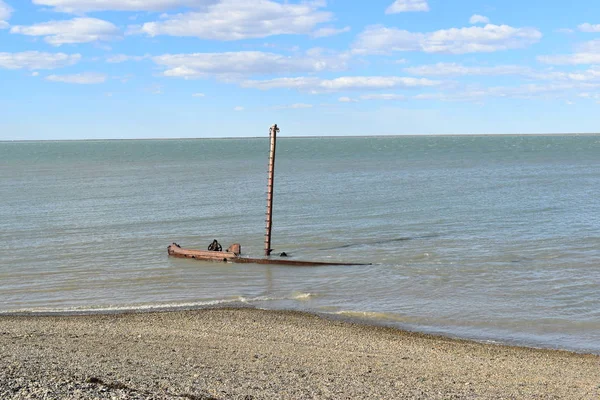 Bateau Coulé Dans Ciel Côtier Nuages — Photo