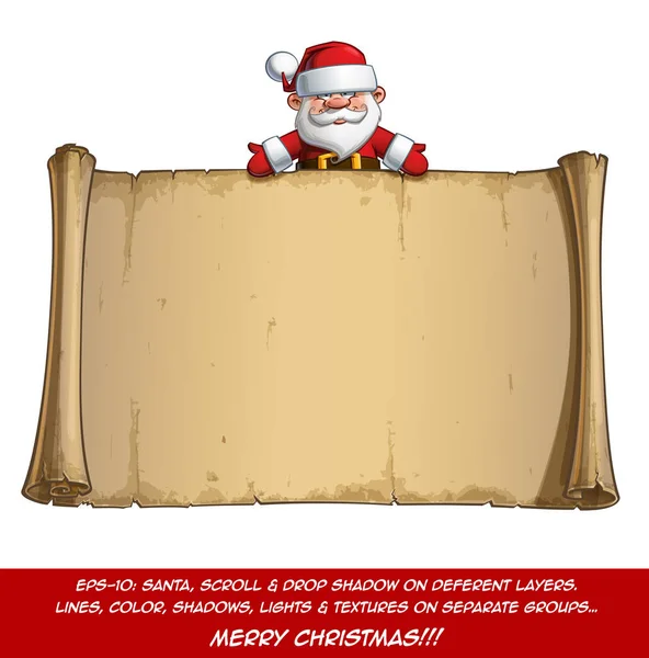 Ευτυχισμένος Santa Scroll - κενή ετικέτα να ανοίξει τα χέρια — Διανυσματικό Αρχείο