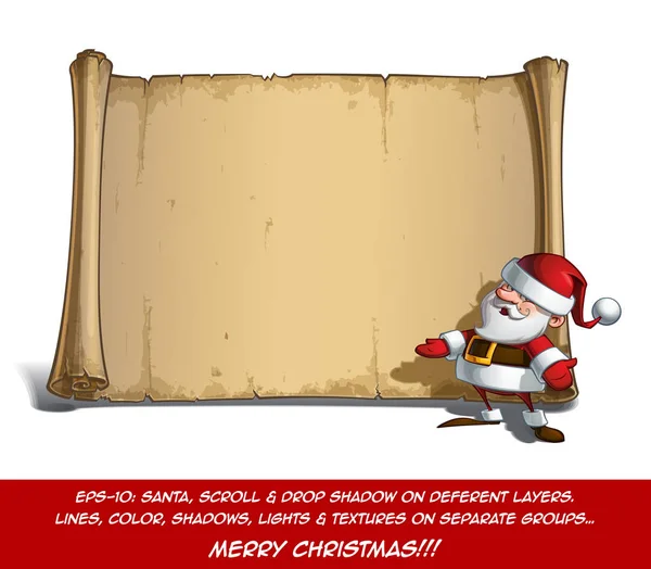 Happy Santa Scroll Convidando com as mãos abertas — Vetor de Stock