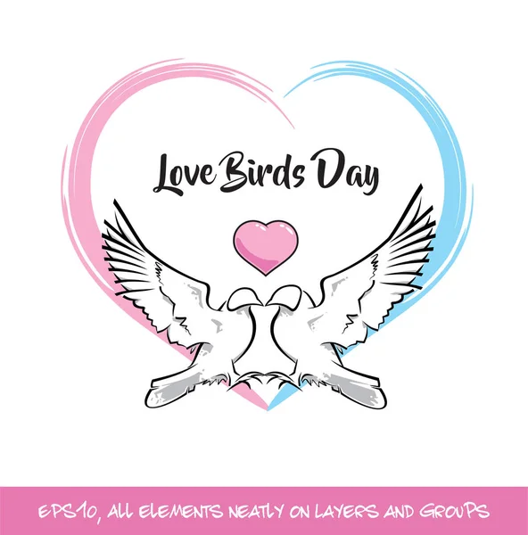 Love Birds Day Coeur rose et bleu — Image vectorielle