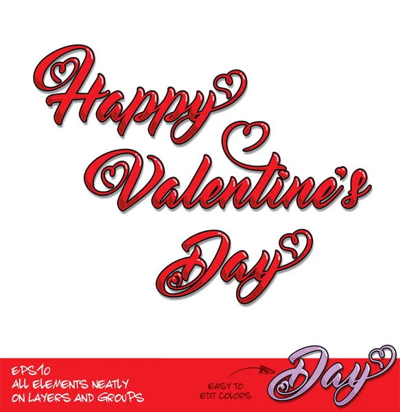 Happy Valentines Day Red Lettering Diagonal Alignment — Stock Vector