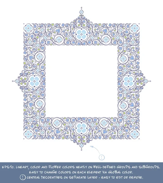 Décorations de fleurs carrées - Bleu — Image vectorielle