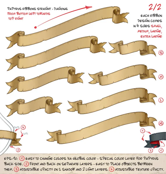 Cintas de papiro Diagonal inferior izquierda hacia arriba derecha 2 — Archivo Imágenes Vectoriales