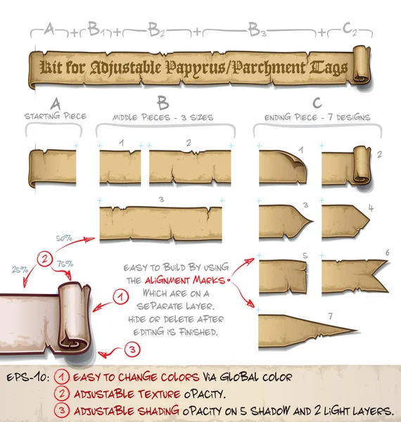 Etiquetas de papiro Horizontal - Faça você mesmo Kit —  Vetores de Stock