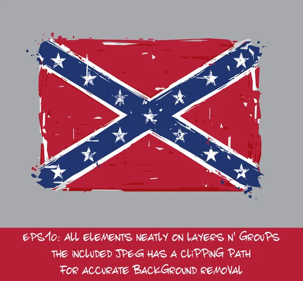 Confederate Rebel Flag Flat - Artistic Brush Strokes and Splashe — Stock Vector