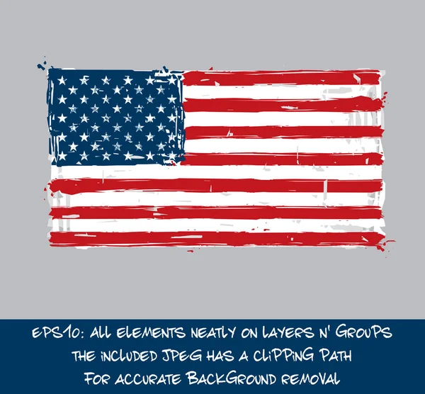 Bandeira americana plana Pinceladas artísticas e respingos —  Vetores de Stock
