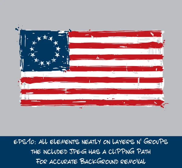 American Betsy Ross Drapeau plat - Coups de pinceau artistique et Splas — Image vectorielle