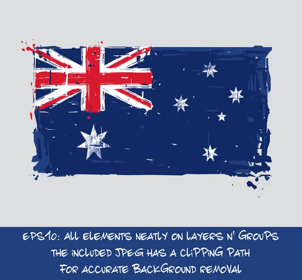 Australische Flagge flach - künstlerische Pinselstriche und Spritzer — Stockvektor
