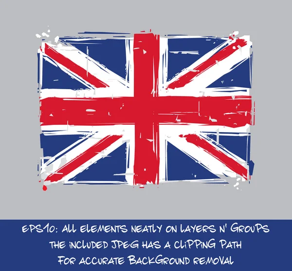 Brit zászló lakás - művészi ecsetvonások és kifröccsenő — Stock Vector