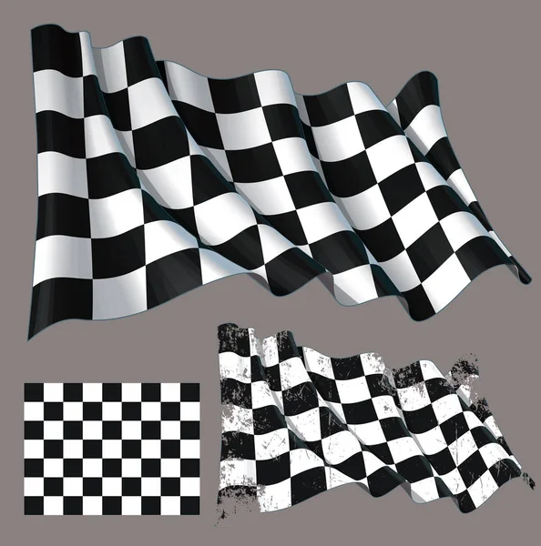 Corrida Checkered acabamento acenando bandeira — Vetor de Stock