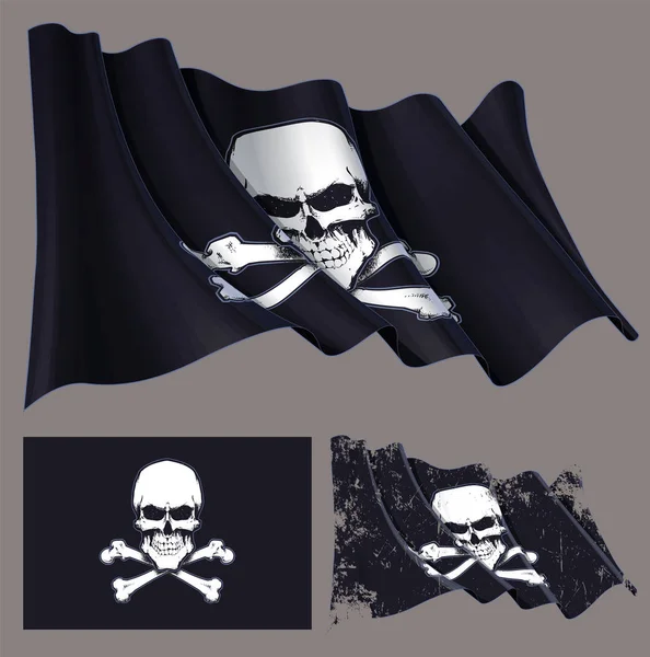 Piraat zwaaien vlag van Skull and Bones — Stockvector