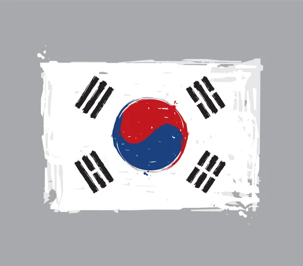 Südkoreanische Flagge flach - künstlerische Pinselstriche und Spritzer — Stockvektor