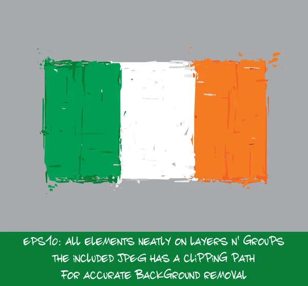 Drapeau irlandais plat - Coups de pinceau artistique et éclaboussures — Image vectorielle