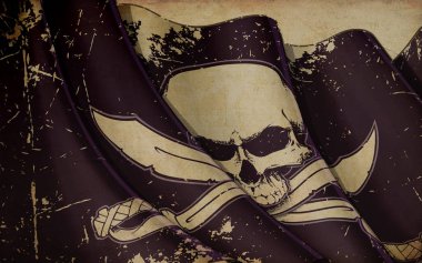 Pirates Jawless Skull and Swords Waving Flag Old Pape clipart
