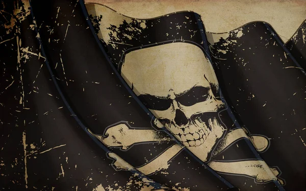海賊頭骨および骨旗振る旗の古い紙 — ストック写真