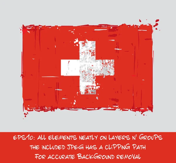 Drapeau suisse plat - Coups de pinceau et éclaboussures artistiques — Image vectorielle