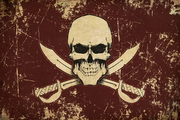 Piraten schedel en zwaarden van oud platte vlag — Stockfoto