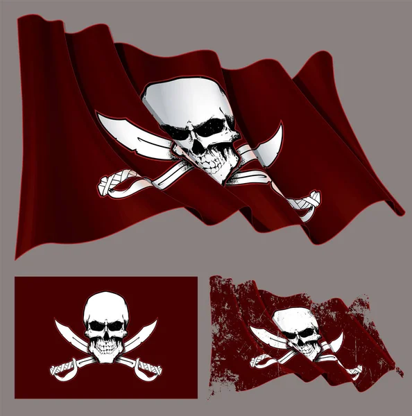 Piraat zwaaien vlag schedel en zwaarden — Stockvector