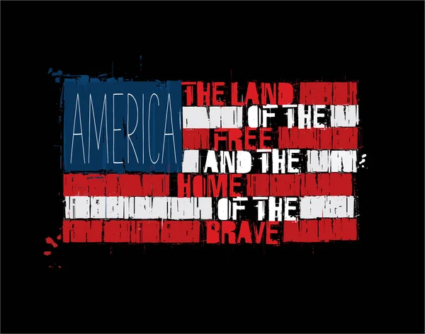 Κείμενο αμερικανική σημαία - Αμερική γη των δωρεάν σπίτι των γενναίων — Διανυσματικό Αρχείο