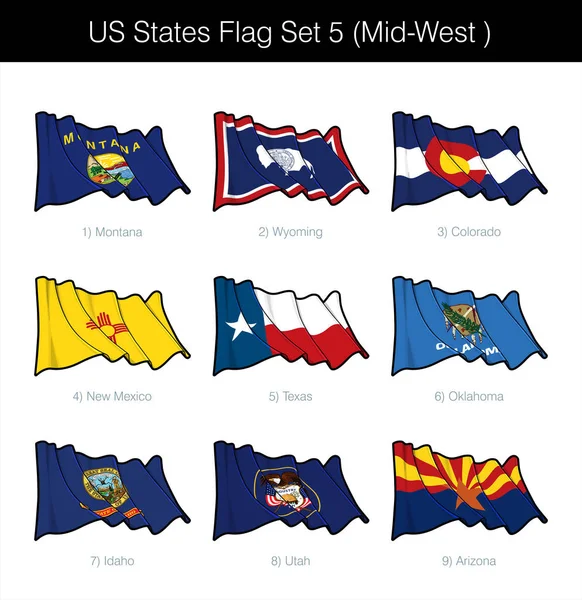 Estados Unidos conjunto de la bandera - Medio Oeste — Archivo Imágenes Vectoriales