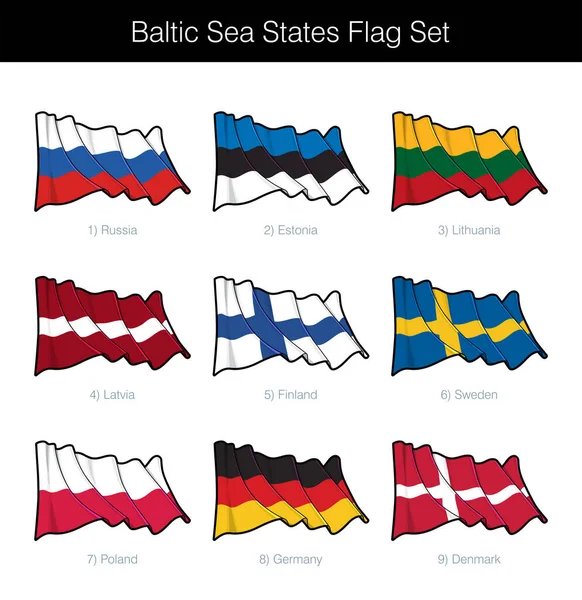 Baltic Sea States Waving Flag Set Set Includes Flags Russia — Stock Vector